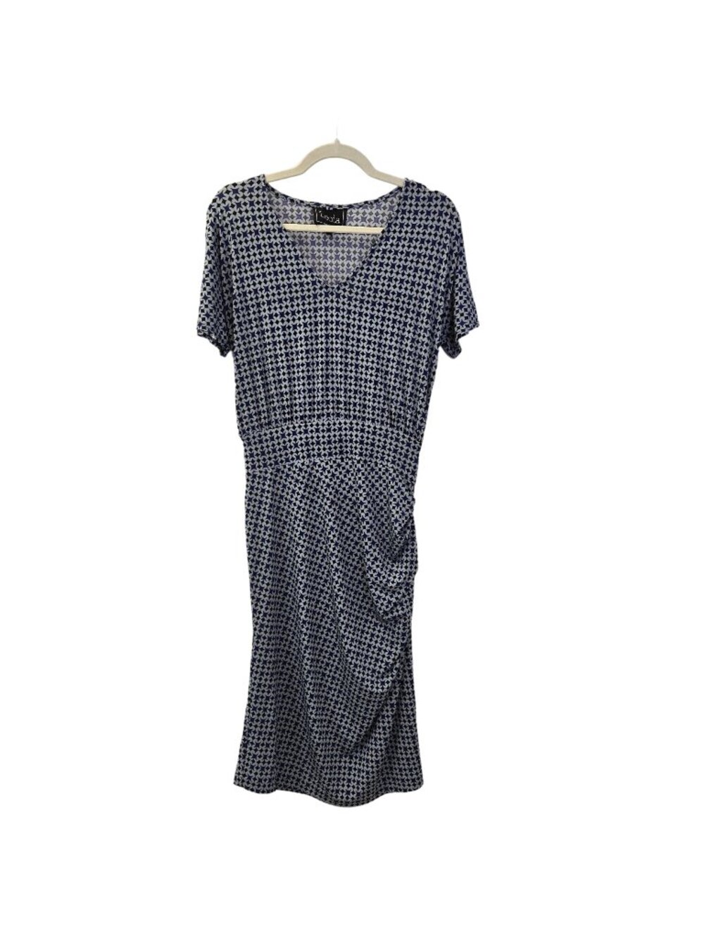 Leota Graphic Print Side Ruched Midi Dress Size Medium